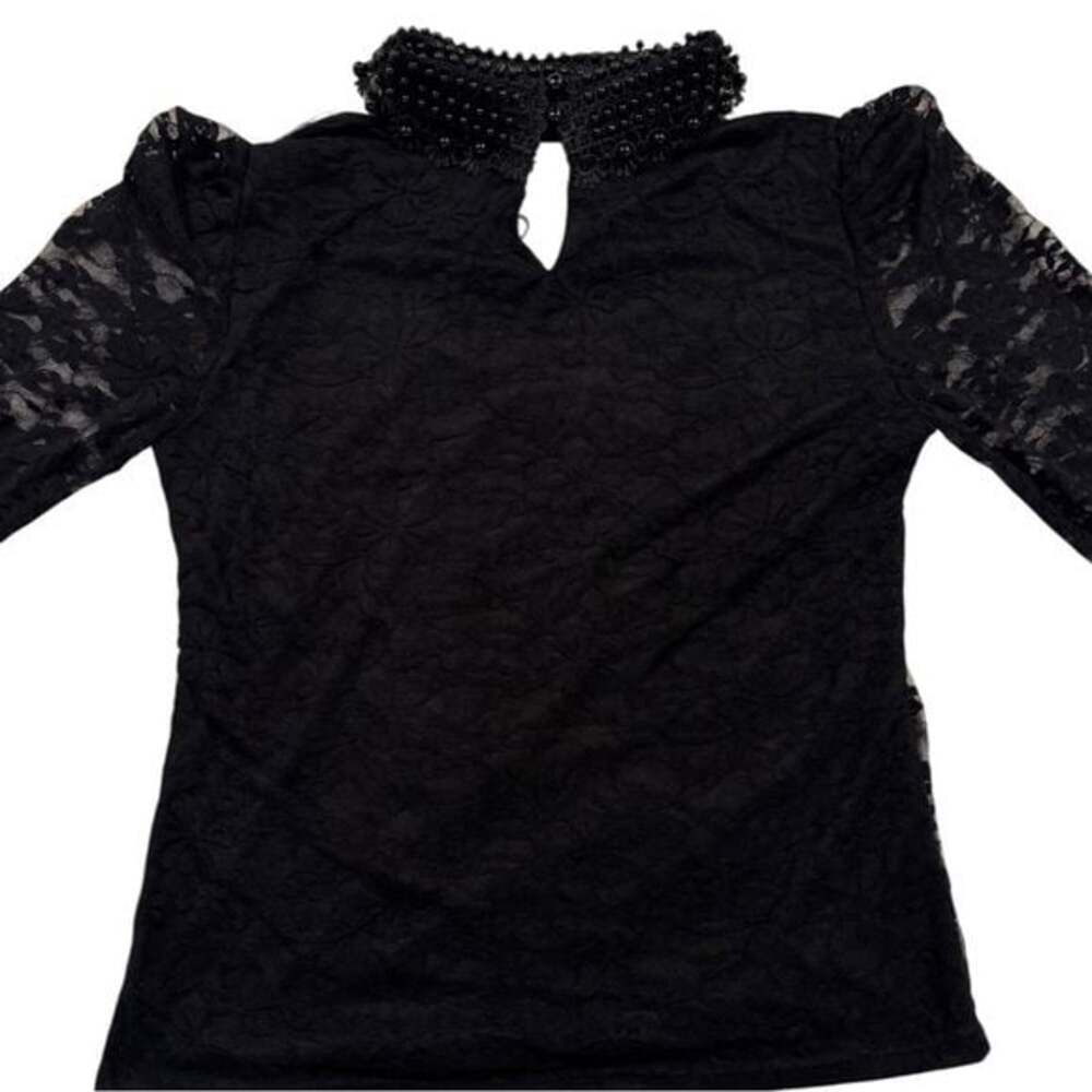 Elegant Black Lace Long Sleeve Blouse - Picture 4 of 14